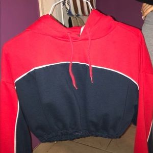 Red and blue cropped hoodie